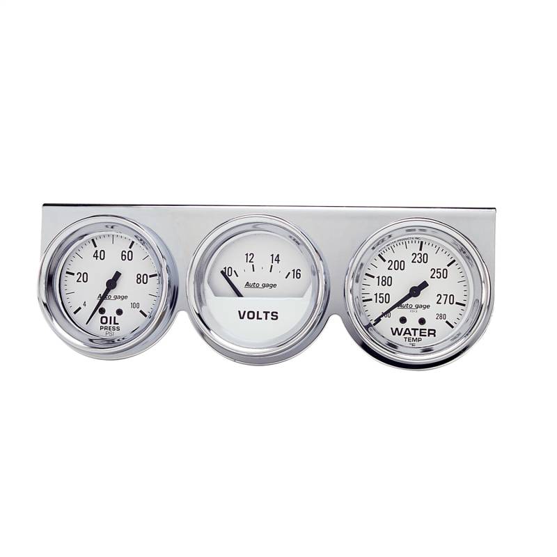 AutoMeter - AutoMeter GAUGE CONSOLE,OILP/WTMP/VOLT,2 5/8",100PSI/280 Deg. F/16V,WHT DIAL,CHRME BZL,AG 2329