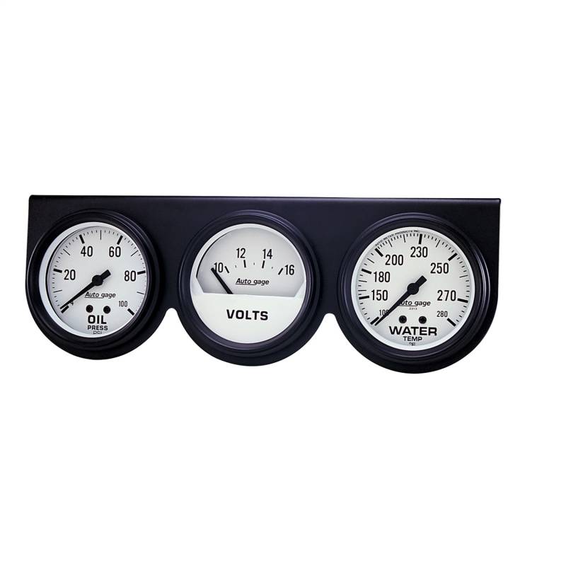 AutoMeter - AutoMeter GAUGE CONSOLE,OILP/WTMP/VOLT,2 5/8",100PSI/280 Degrees F/16V,WHT DIAL,BLK BZL,AG 2328