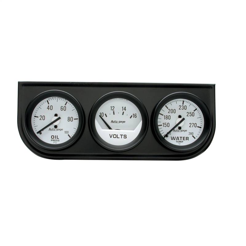 AutoMeter - AutoMeter GAUGE CONSOLE,OILP/WTMP/VOLT,2",100PSI/280 Degrees F/16V,WHT DIAL,BLK BZL,AG 2327