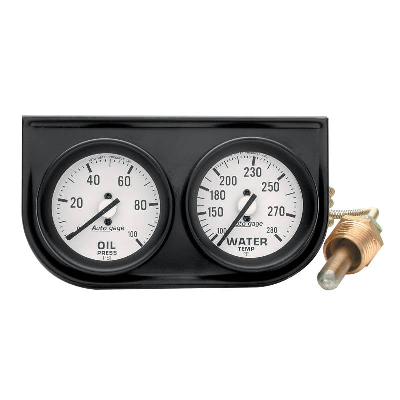 AutoMeter - AutoMeter GAUGE CONSOLE, OILP/WTMP, 2" , 100PSI/280 Degrees F, WHT DIAL, BLK BZL, AUTOGAGE 2326