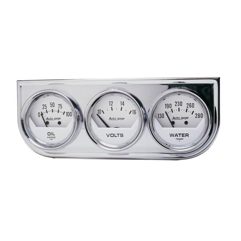 AutoMeter - AutoMeter GAUGE CONSOLE,OILP/WTMP/VOLT,2",100PSI/280 Degrees F/16V,WHT DIAL,CHROME BZL,AG 2325