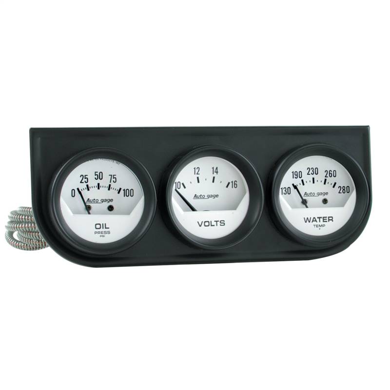 AutoMeter - AutoMeter GAUGE CONSOLE,OILP/WTMP/VOLT,2",100PSI/280 Degrees F/16V,WHT DIAL,BLK BZL,AG 2324