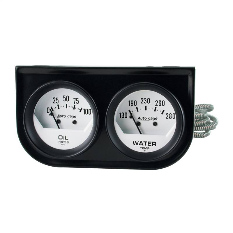 AutoMeter - AutoMeter GAUGE CONSOLE, OILP/WTMP, 2" , 100PSI/280 Degrees F, WHT DIAL, BLK BZL, AUTOGAGE 2323