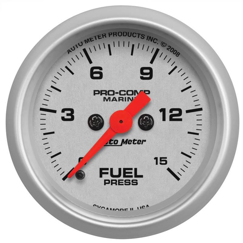 AutoMeter - AutoMeter GAUGE, FUEL PRESSURE, 2 1/16" , 15PSI, DIGITAL STEPPER MOTOR, MARINE SILVER 200848-33