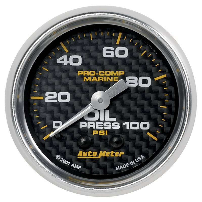 AutoMeter - AutoMeter GAUGE, OIL PRESSURE, 2 1/16" , 100PSI, MECHANICAL, MARINE CARBON FIBER 200790-40