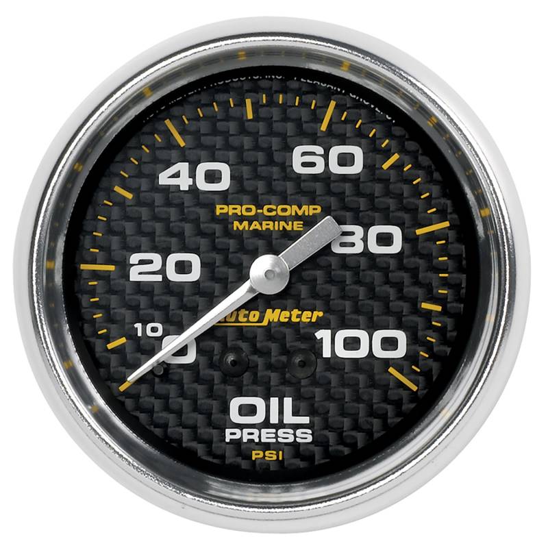 AutoMeter - AutoMeter GAUGE, OIL PRESSURE, 2 5/8" , 100PSI, MECHANICAL, MARINE CARBON FIBER 200777-40