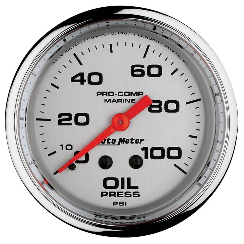 AutoMeter - AutoMeter GAUGE, OIL PRESSURE, 2 5/8" , 100PSI, MECHANICAL, MARINE CHROME 200777-35