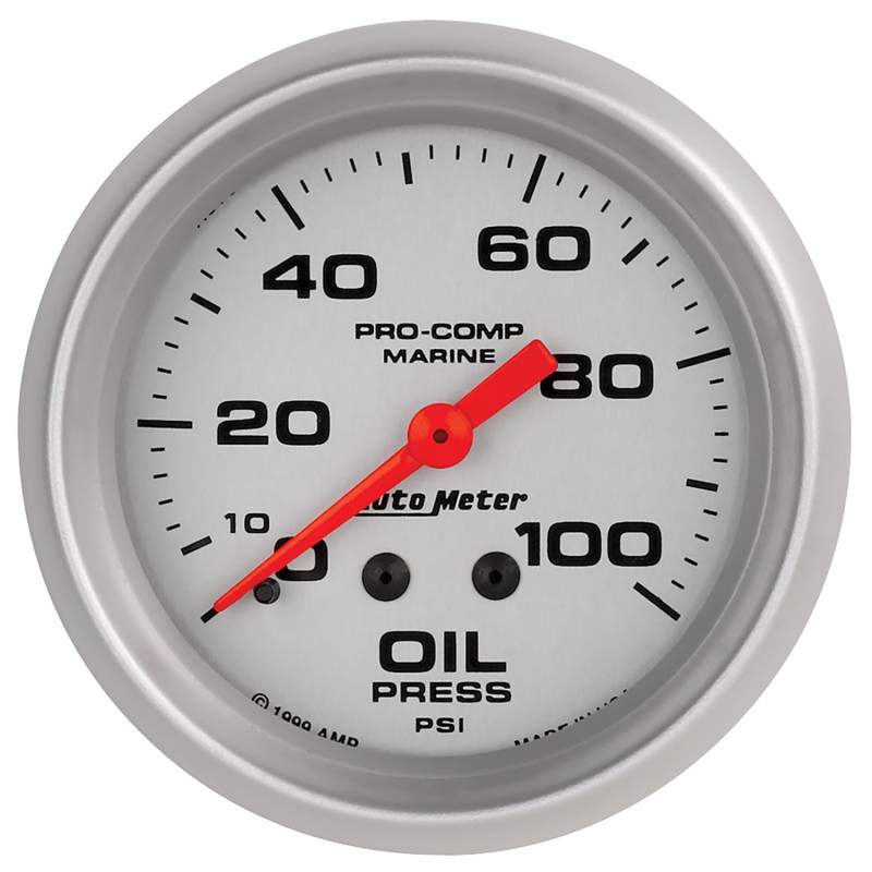 AutoMeter - AutoMeter GAUGE, OIL PRESSURE, 2 5/8" , 100PSI, MECHANICAL, MARINE SILVER 200777-33