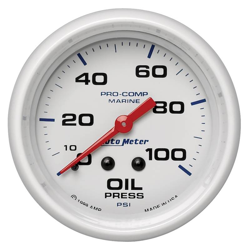 AutoMeter - AutoMeter GAUGE, OIL PRESSURE, 2 5/8" , 100PSI, MECHANICAL, MARINE WHITE 200777