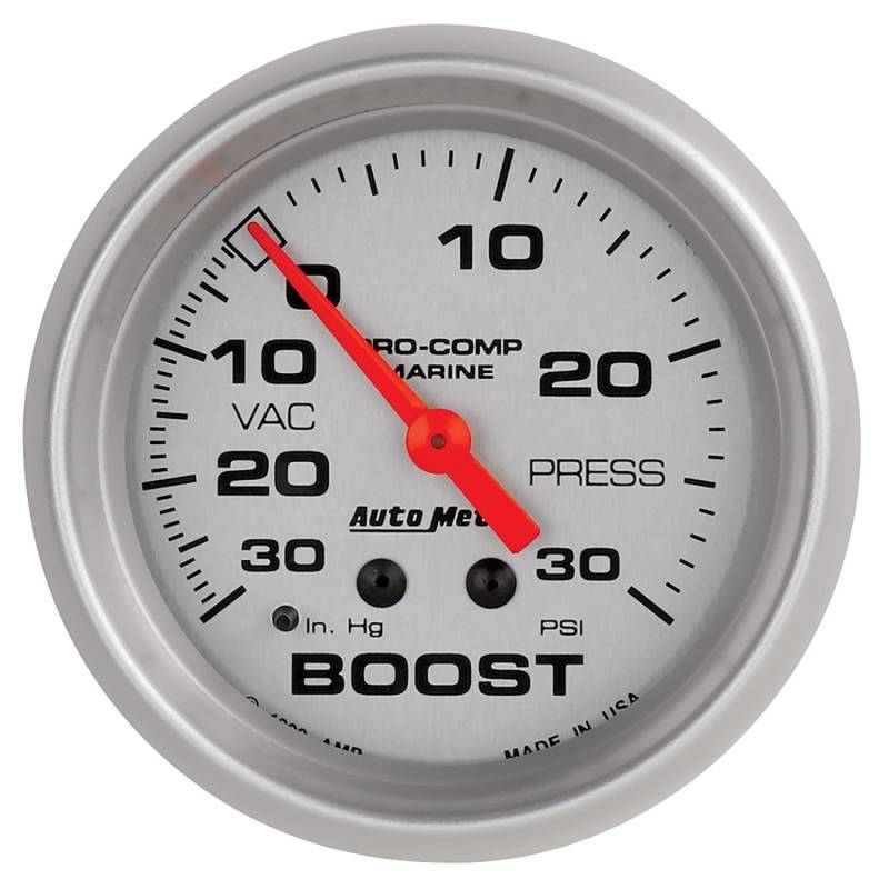 AutoMeter - AutoMeter GAUGE, VAC/BOOST, 2 5/8" , 30INHG-30PSI, MECHANICAL, MARINE SILVER 200775-33