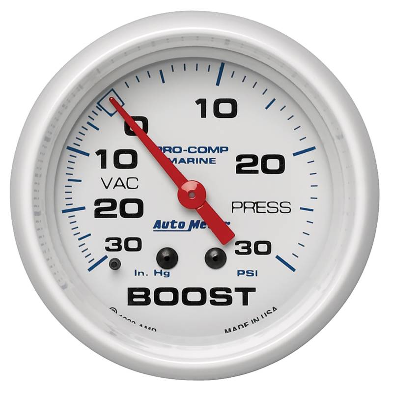 AutoMeter - AutoMeter GAUGE, VAC/BOOST, 2 5/8" , 30INHG-30PSI, MECHANICAL, MARINE WHITE 200775