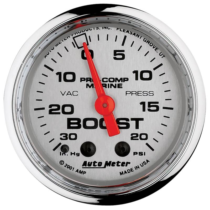 AutoMeter - AutoMeter GAUGE, VAC/BOOST, 2 1/16" , 30INHG-20PSI, MECHANICAL, MARINE CHROME 200774-35