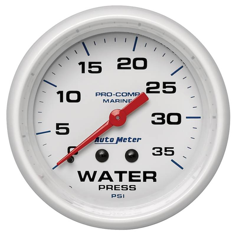 AutoMeter - AutoMeter GAUGE, WATER PRESS, 2 5/8" , 35PSI, MECHANICAL, MARINE WHITE 200773