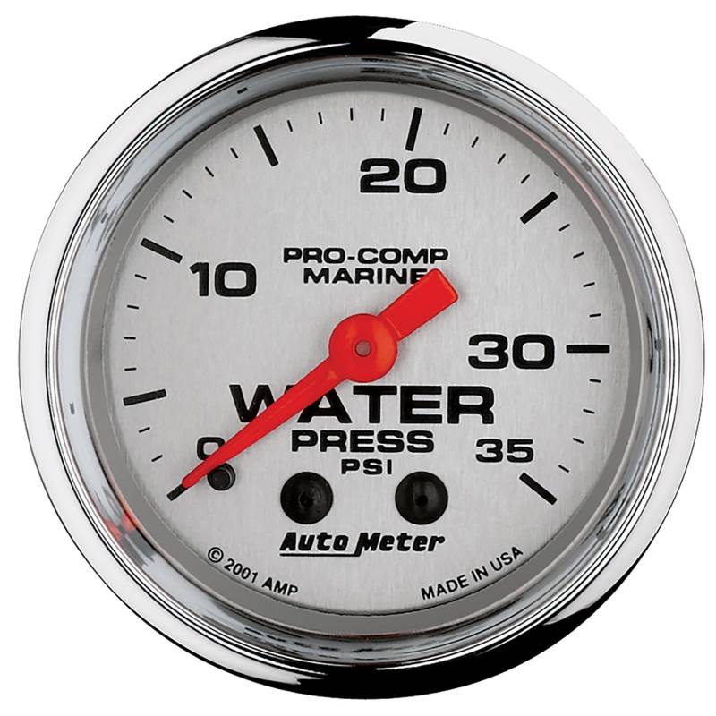 AutoMeter - AutoMeter GAUGE, WATER PRESS, 2 1/16" , 35PSI, MECHANICAL, MARINE CHROME 200772-35