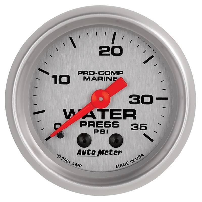 AutoMeter - AutoMeter GAUGE, WATER PRESS, 2 1/16" , 35PSI, MECHANICAL, MARINE SILVER 200772-33