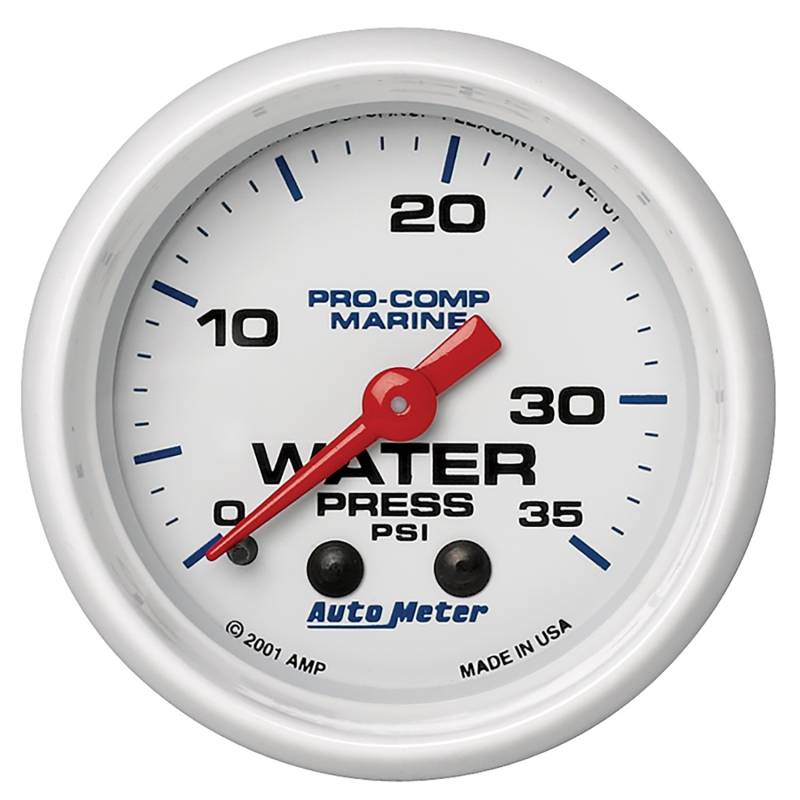 AutoMeter - AutoMeter GAUGE, WATER PRESS, 2 1/16" , 35PSI, MECHANICAL, MARINE WHITE 200772