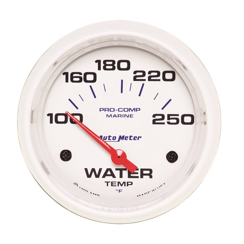 AutoMeter - AutoMeter GAUGE, WATER TEMP, 2 5/8" , 100-250 Degrees F, ELECTRIC, MARINE WHITE 200763