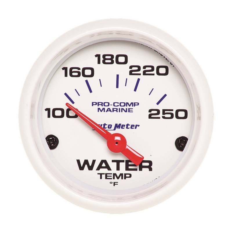 AutoMeter - AutoMeter GAUGE, WATER TEMP, 2 1/16" , 100-250 Degrees F, ELECTRIC, MARINE WHITE 200762