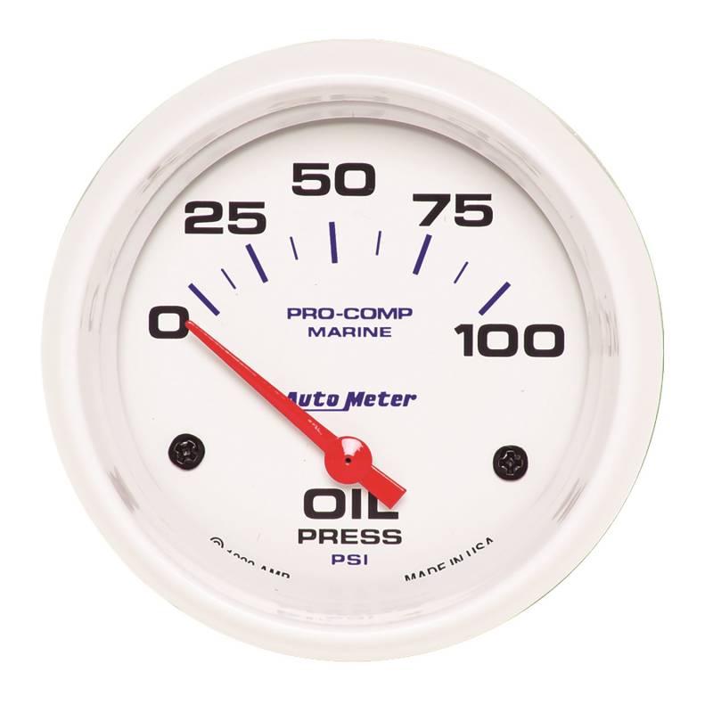 AutoMeter - AutoMeter GAUGE, OIL PRESSURE, 2 5/8" , 100PSI, ELECTRIC, MARINE WHITE 200759