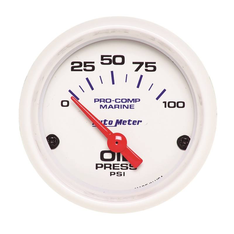 AutoMeter - AutoMeter GAUGE, OIL PRESSURE, 2 1/16" , 100PSI, ELECTRIC, MARINE WHITE 200758