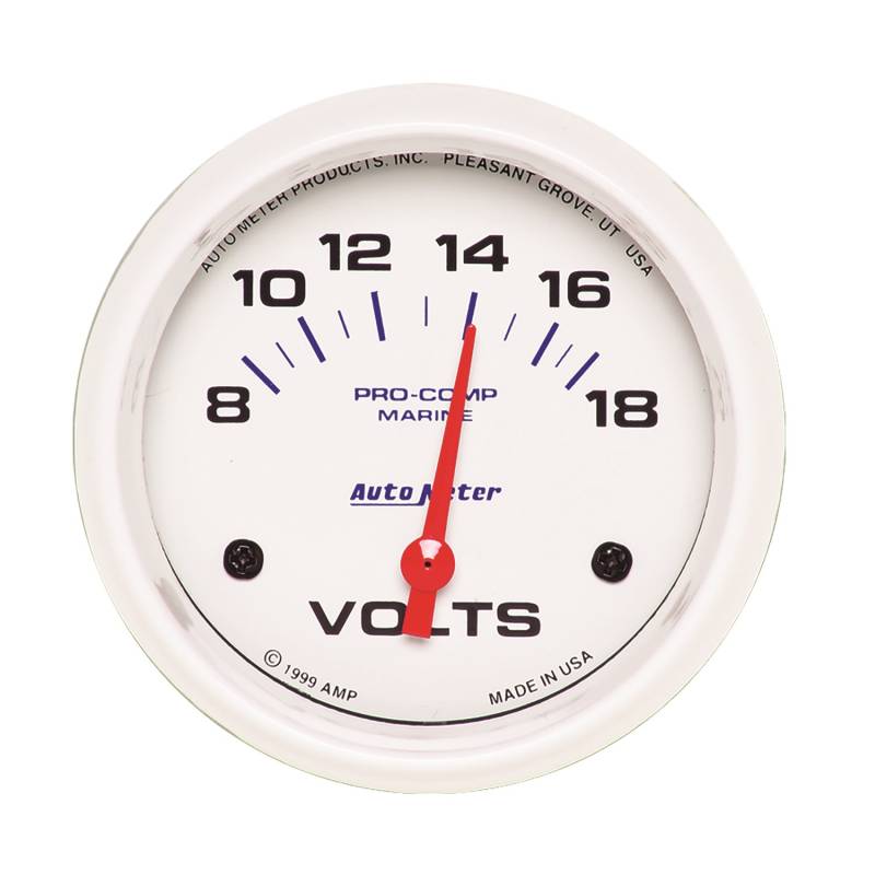 AutoMeter - AutoMeter GAUGE, VOLTMETER, 2 5/8" , 18V, ELECTRIC, MARINE WHITE 200757