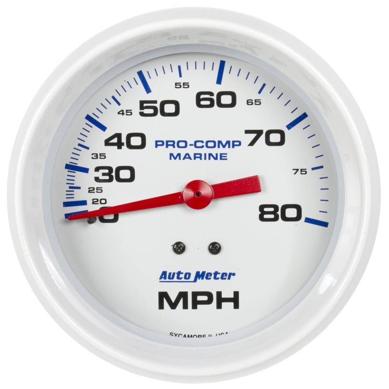 AutoMeter - AutoMeter GAUGE, SPEEDOMETER, 3 3/8" , 80MPH, MECHANICAL, MARINE WHITE 200753