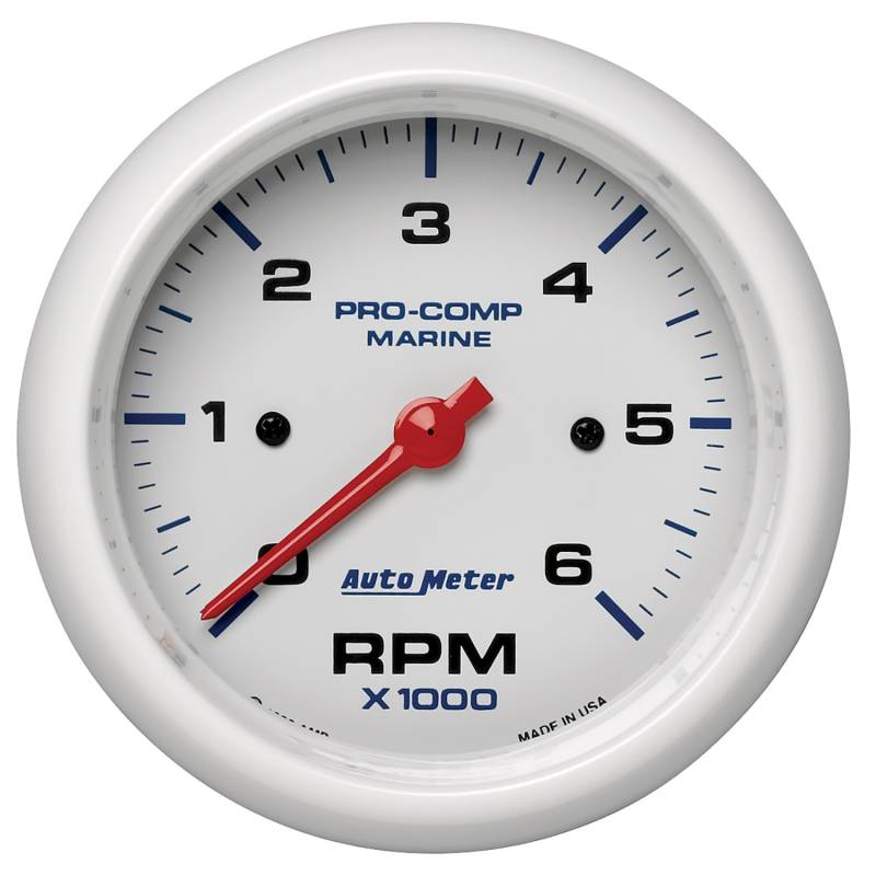 AutoMeter - AutoMeter GAUGE, TACHOMETER, 3 3/8" , 6K RPM, MARINE WHITE 200752