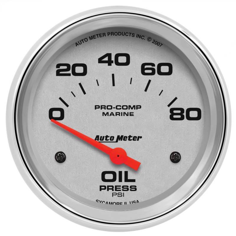 AutoMeter - AutoMeter GAUGE, OIL PRESSURE, 2 5/8" , 80PSI, ELECTRIC, MARINE CHROME 200747-35