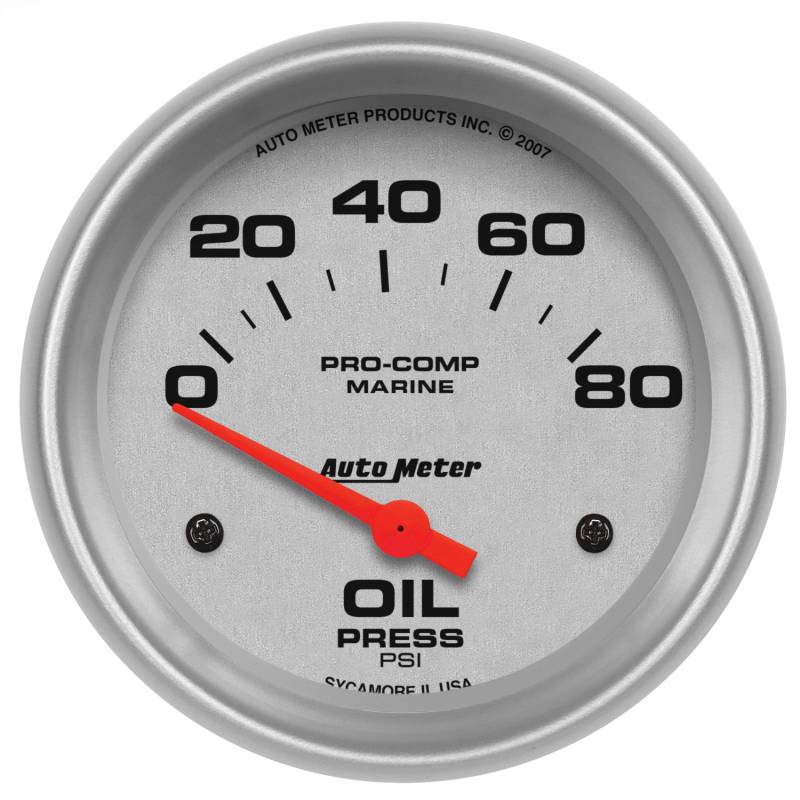 AutoMeter - AutoMeter GAUGE, OIL PRESSURE, 2 5/8" , 80PSI, ELECTRIC, MARINE SILVER 200747-33