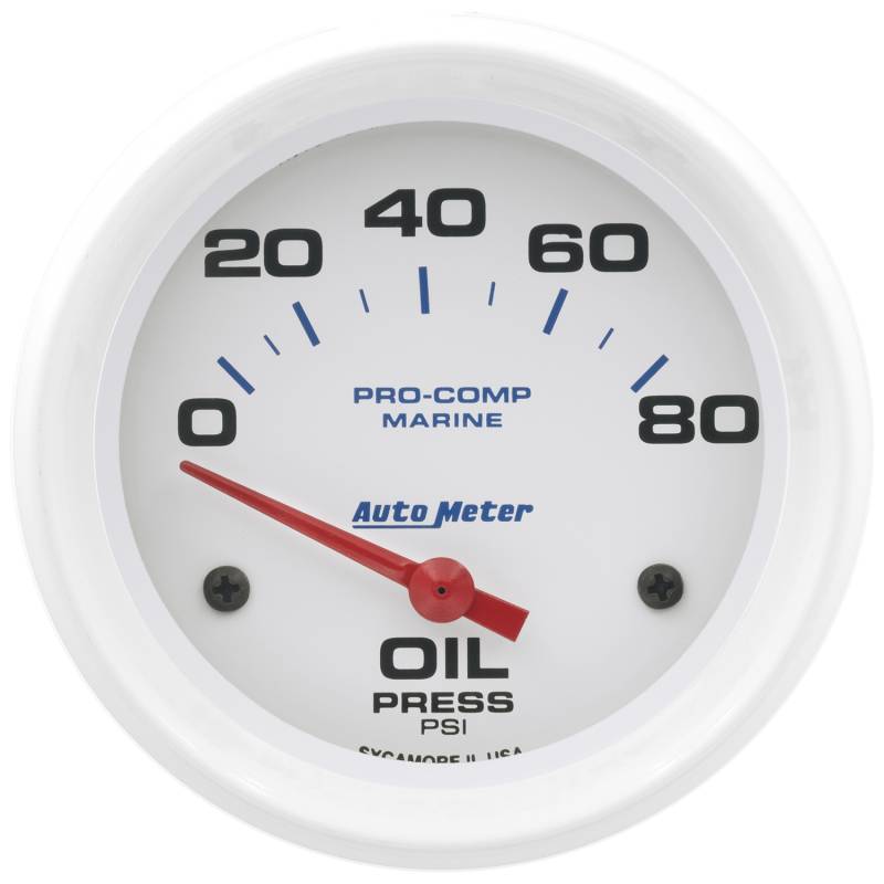 AutoMeter - AutoMeter GAUGE, OIL PRESSURE, 2 5/8" , 80PSI, ELECTRIC, MARINE WHITE 200747