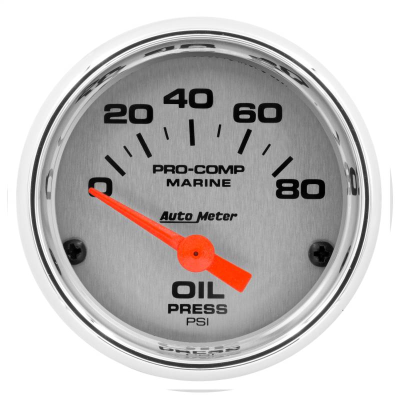 AutoMeter - AutoMeter GAUGE, OIL PRESSURE, 2 1/16" , 80PSI, ELECTRIC, MARINE CHROME 200744-35