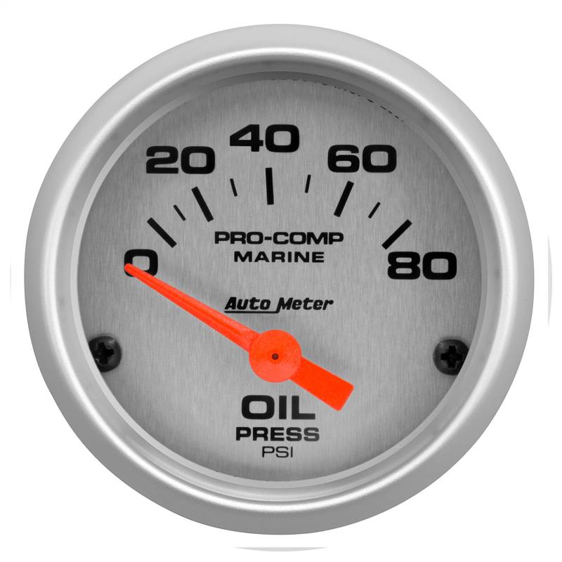 AutoMeter - AutoMeter GAUGE, OIL PRESSURE, 2 1/16" , 80PSI, ELECTRIC, MARINE SILVER 200744-33