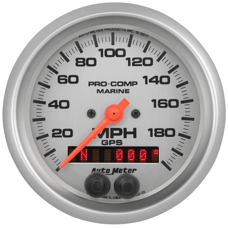 AutoMeter - AutoMeter GAUGE,SPEEDOMETER,3 3/8",200MPH,GPS,MARINE SILVER 200639-33