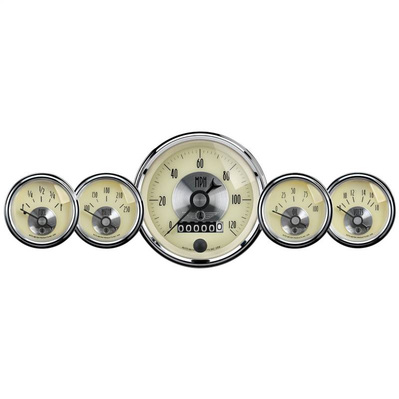 AutoMeter - AutoMeter GAUGE KIT, 5 PC, 3 3/8" & 2 1/16", ELEC SPEEDO W/WHEEL ODO, PRESTIGE ANTQ. IVORY 2002