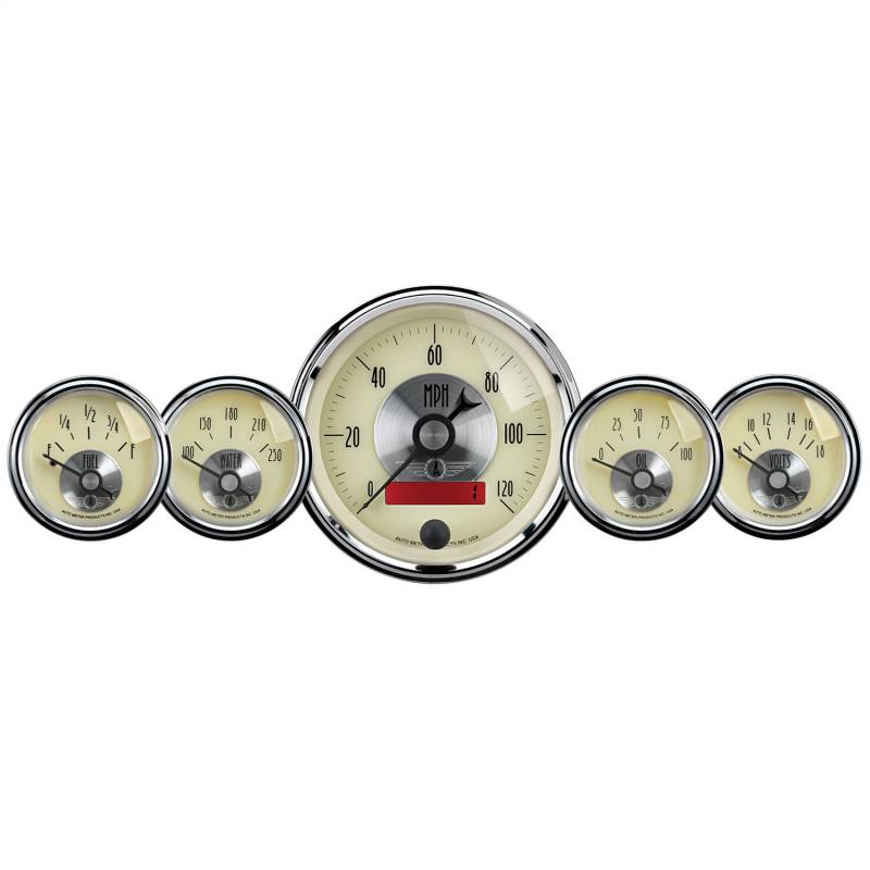 AutoMeter - AutoMeter GAUGE KIT, 5 PC., 3 3/8" & 2 1/16", ELEC. SPEEDO W/LCD ODO, PRESTIGE ANTQ. IVORY 2000