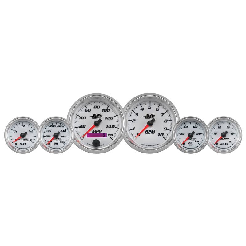 AutoMeter - AutoMeter GAUGE KIT, 6 PC. KIT, 3 3/8" & 2 1/16" , BAGGER, WHITE, PRO-CYCLE 19701