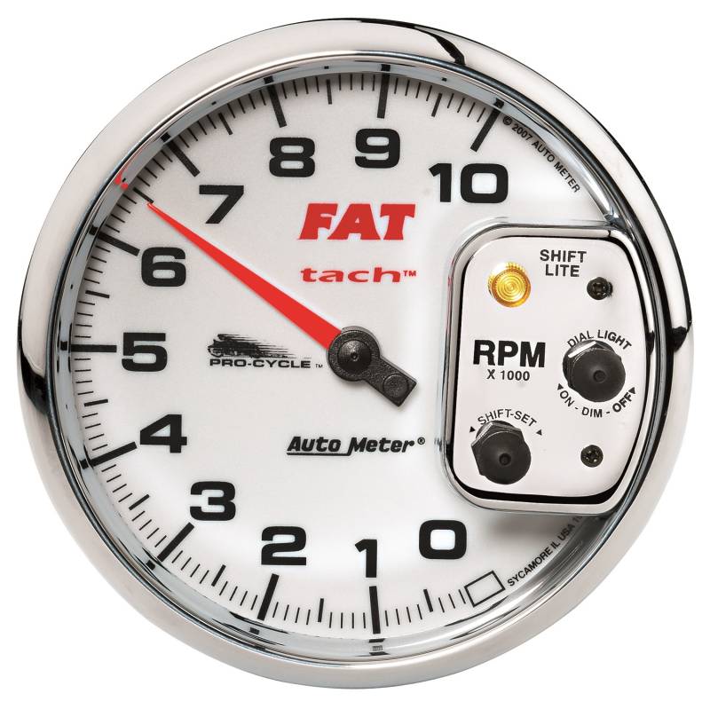 AutoMeter - AutoMeter GAUGE, TACH, 5" , 10K RPM, SHIFT- LITE, 2&4 CYLINDER, WHITE, FAT TACH, PRO-CYCLE 19265