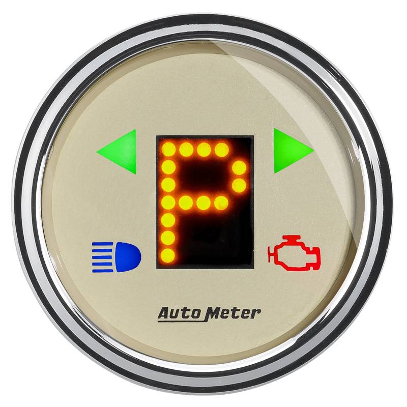 AutoMeter - AutoMeter GAUGE, GEAR POS, 2 1/16" , INCL INDICATORS, BEIGE DIAL, DOME LENS, CHROME BZL 1860