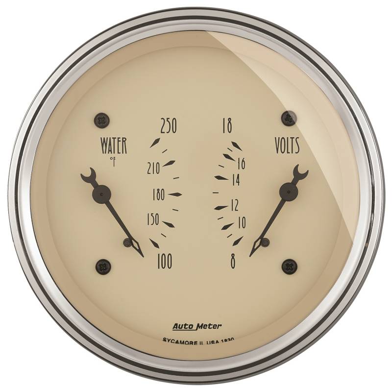 AutoMeter - AutoMeter GAUGE, DUAL, WTMP & VOLT, 3 3/8" , 250 Degrees F & 18V, ELEC, ANTQ BEIGE 1830