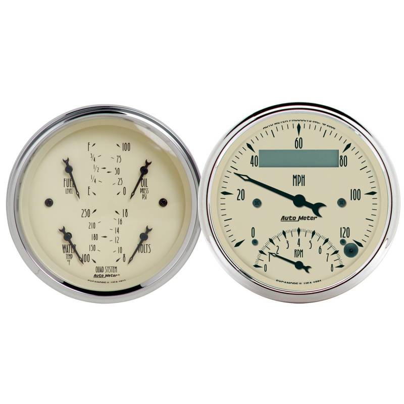 AutoMeter - AutoMeter GAUGE KIT, 2 PC., QUAD & TACH/SPEEDO, 3 3/8" , ANTIQUE BEIGE 1820