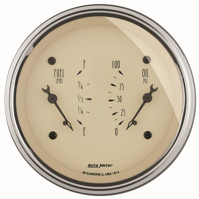 AutoMeter - AutoMeter GAUGE, DUAL, FUEL & OILP, 3 3/8" , 240OE-33OF & 100PSI, ELEC, ANTQ BEIGE 1813