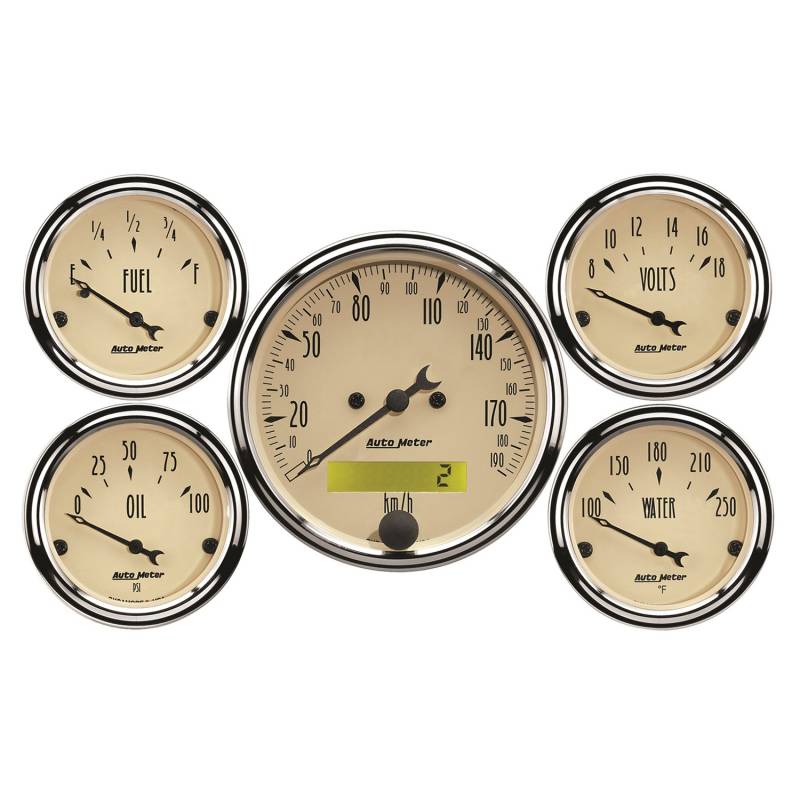 AutoMeter - AutoMeter GAUGE KIT, 5 PC., 3 1/8" & 2 1/16" , ELEC. KM/H SPEEDOMETER, ANTIQUE BEIGE 1809-M