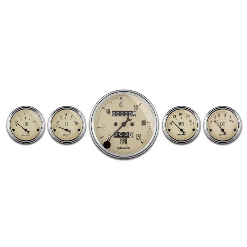 AutoMeter - AutoMeter GAUGE KIT, 5 PC., 3 1/8" & 2 1/16" , MECH. SPEEDOMETER, ANTIQUE BEIGE 1808