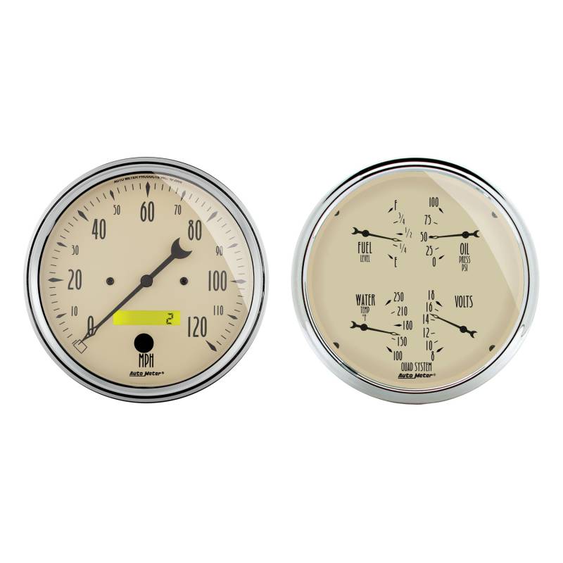 AutoMeter - AutoMeter GAUGE KIT, 2 PC., QUAD & SPEEDOMETER, 5" , ANTIQUE BEIGE 1803