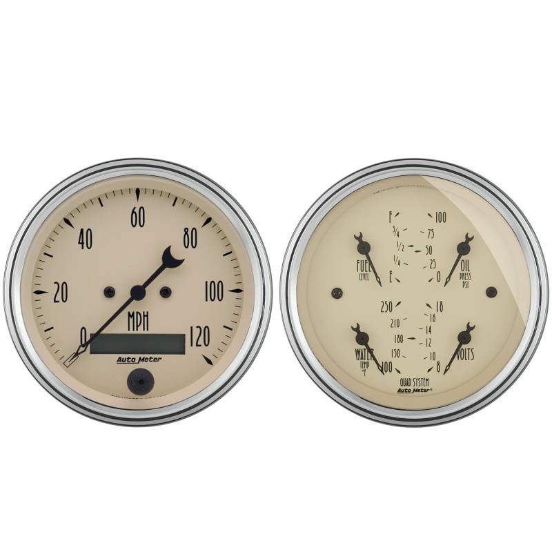 AutoMeter - AutoMeter GAUGE KIT, 2 PC., QUAD & SPEEDOMETER, 3 3/8" , ANTIQUE BEIGE 1800