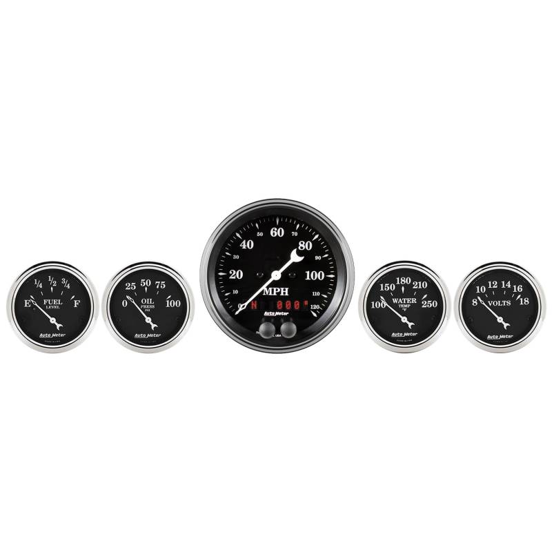 AutoMeter - AutoMeter GAUGE KIT, 5 PC., 3 3/8" & 2 1/16" , GPS SPEEDOMETER, OLD TYME BLACK 1750