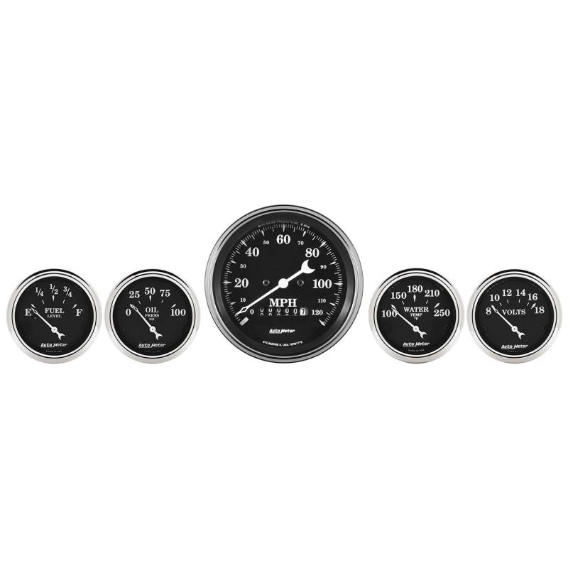 AutoMeter - AutoMeter GAUGE KIT, 5 PC., 3 3/8" & 2 1/16" , ELEC. SPEEDOMETER, OLD TYME BLACK 1740