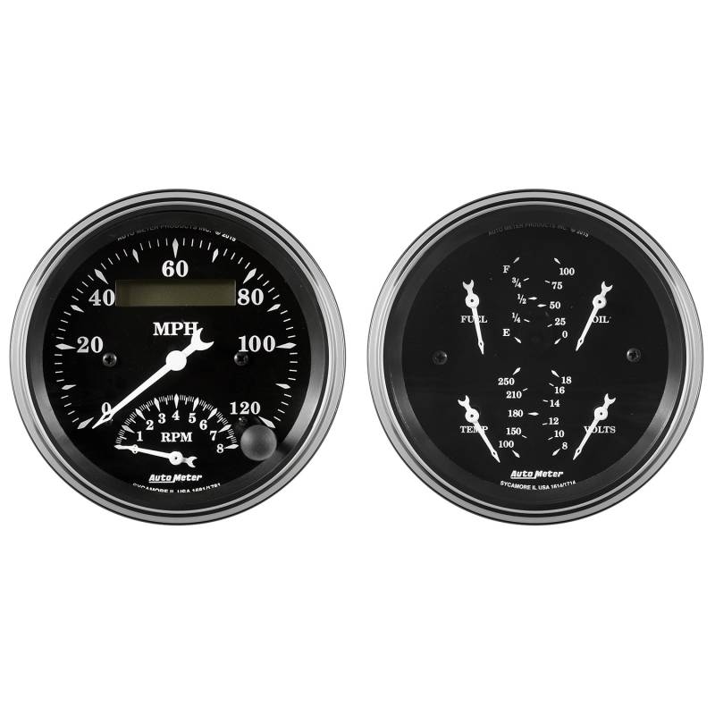 AutoMeter - AutoMeter GAUGE KIT, 2 PC., QUAD & TACH/SPEEDO, 3 3/8" , OLD TYME BLACK 1720