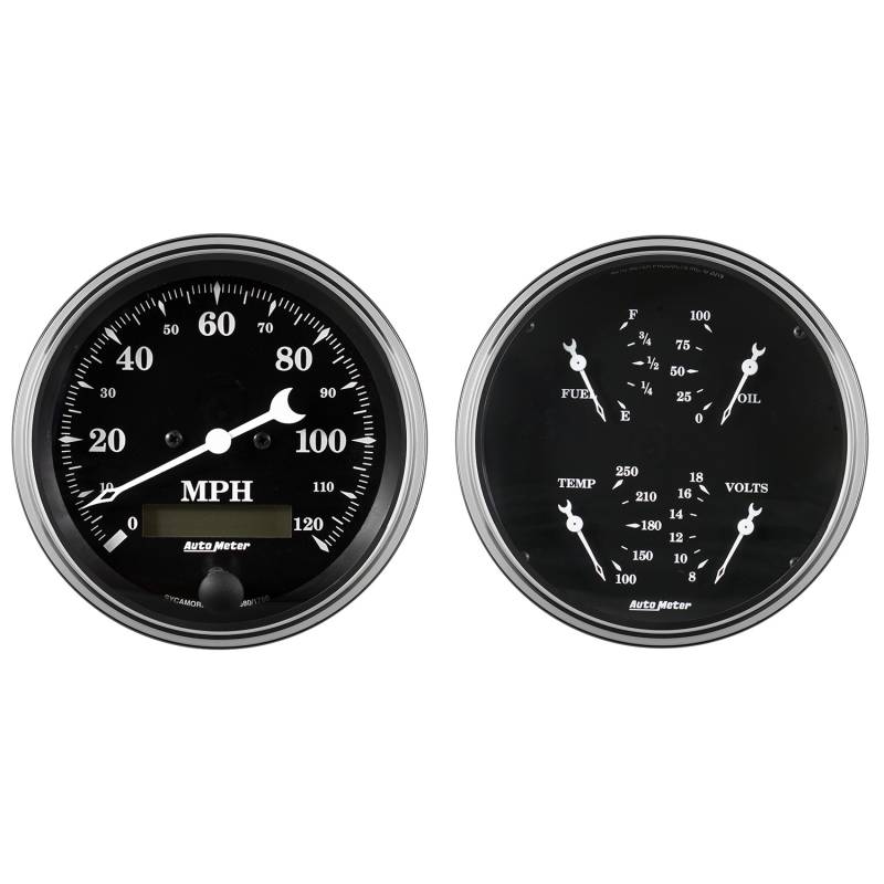 AutoMeter - AutoMeter GAUGE KIT, 2 PC., QUAD & SPEEDOMETER, 5" , OLD TYME BLACK 1703