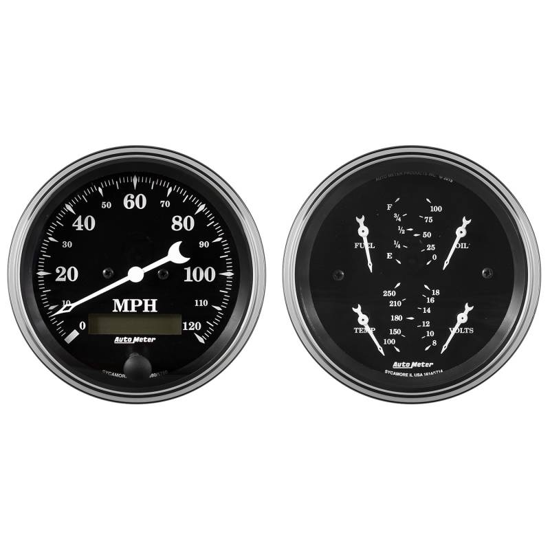 AutoMeter - AutoMeter GAUGE KIT, 2 PC., QUAD & SPEEDOMETER, 3 3/8" , OLD TYME BLACK 1700